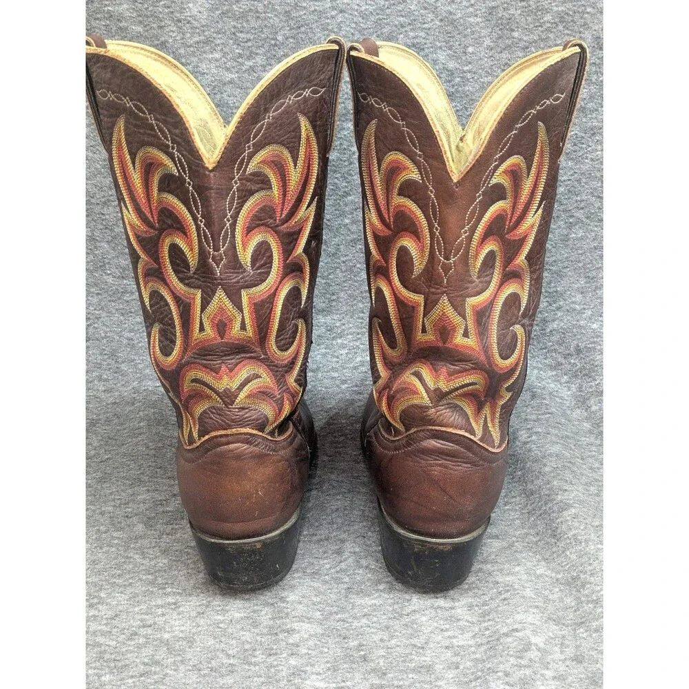 Durango DB933 VTG Brown Leather Cowboy Boots Men's 11.5 D Western Flame Stitch